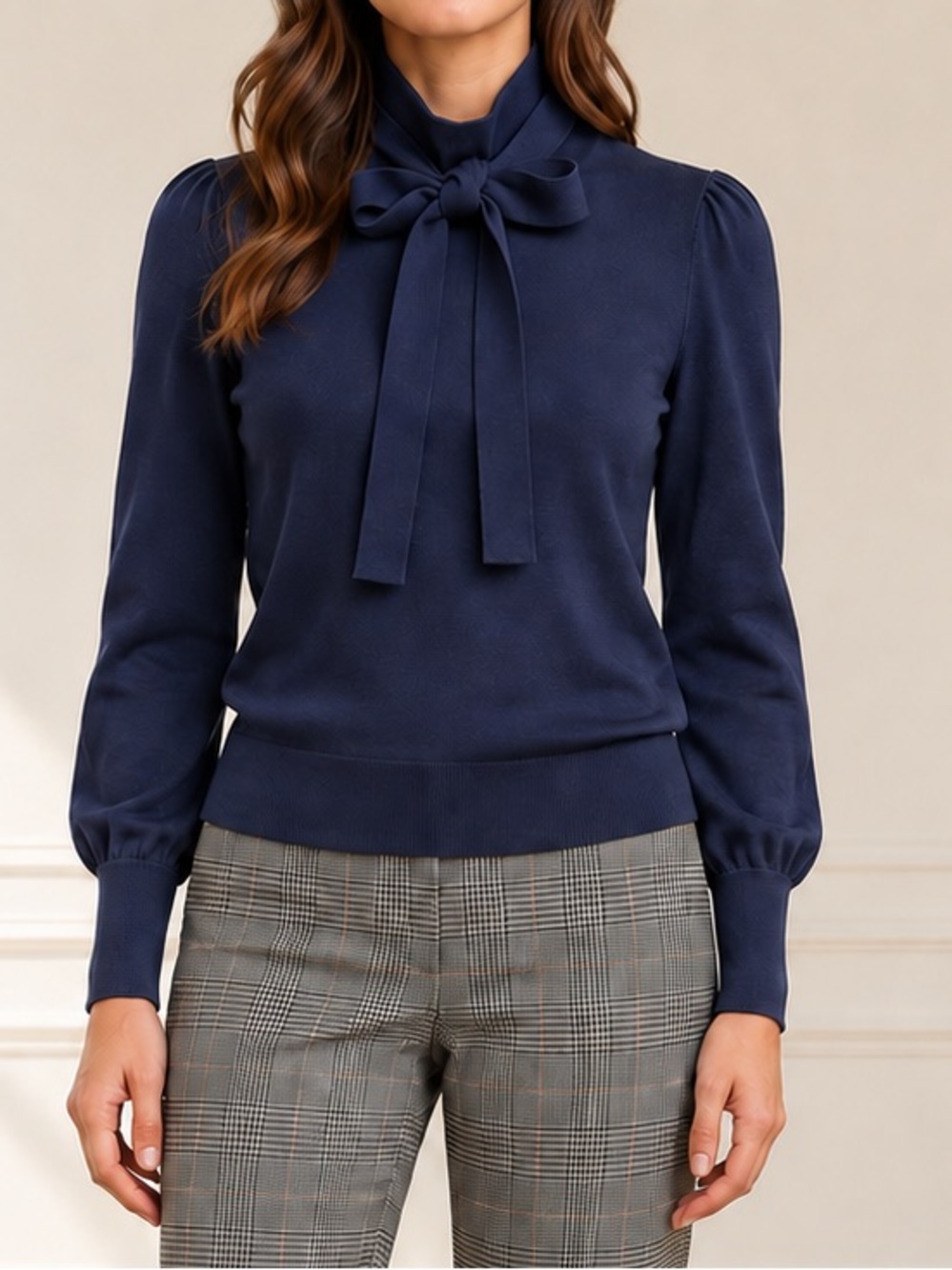 J. Crew Sweater XXS Navy Blue Merino Wool Tie Neck Bow Turtleneck Balloon Sleeve